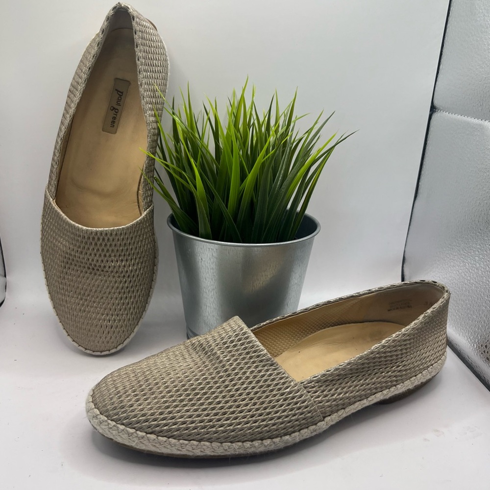 Paul Green Layla Diamond Embossed Leather Espadrille SlipOn Beige‎ Size 6